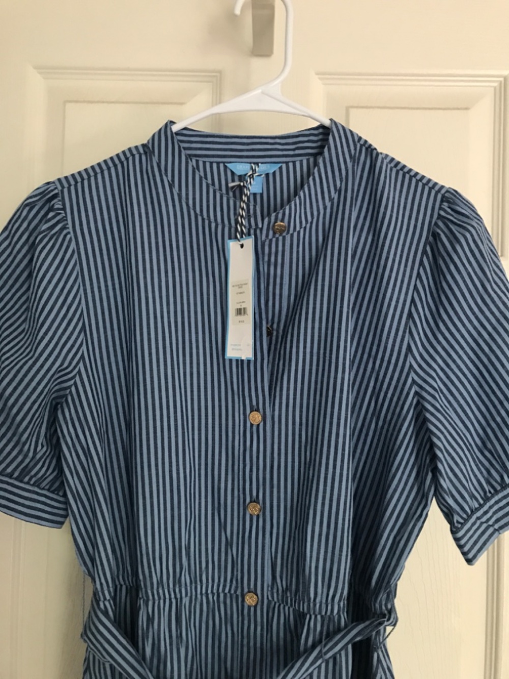 Draper James Blue and White Striped Midi Shirt Dress with Tie Waist - Picture 8 of 11